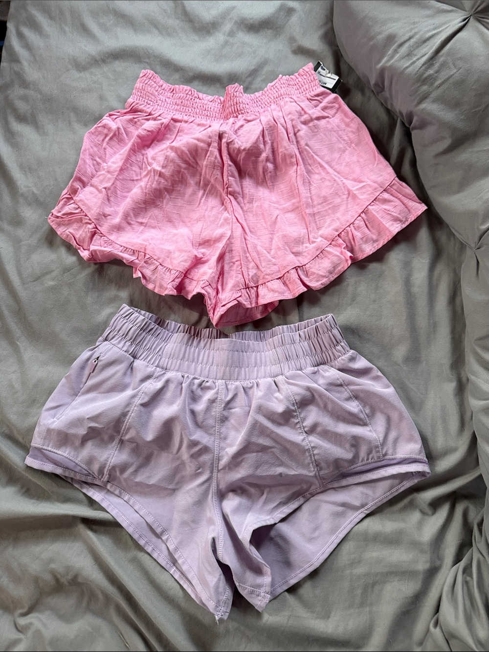 Girls' Pink Ruffle Shorts & Lavender Active Shorts Set